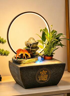 流水摆件循环水桌面装饰品生财办公室风水轮聚宝盆客厅茶几造景