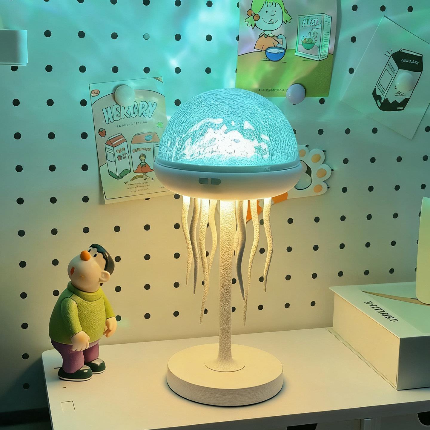 七彩水母灯星空投影灯浪漫氛围感小夜灯智能感应卧室夜间睡眠灯