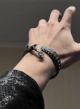 道系青年铜钱剑男士手镯原创复古手工创意路路通开口手环国潮饰品