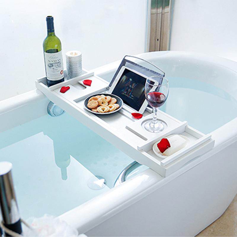 竹制浴室置物架中板浴缸架伸缩防滑手机红酒支架毛巾盒浴桶置物架