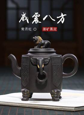 威震八方狮子紫砂壶大号紫砂原矿黑泥全手工雨中砂紫砂一件