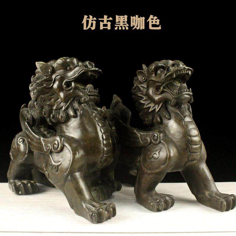 铜霸王貔貅长18公分 黑咖色 独角兽貔貅大小号家居金属摆件