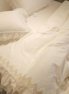 高档ins网红主边风荷叶白色四件套裙纯棉全棉少女心蕾丝1.公8m床