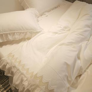 新款 ins网红公主荷叶边白色四件套纯全风棉棉少女蕾丝1.心8m床裙