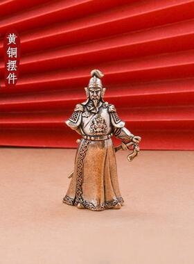 纯黄铜英雄人物精忠岳飞精忠报国手握宝剑居家装饰桌面工艺品摆件