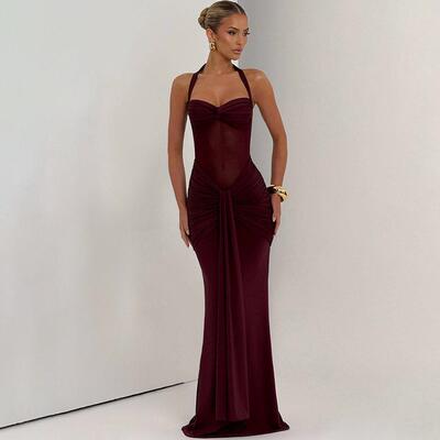 Womenswear Bodycon Mesh Sheer Tie Back Halter Neck Dress