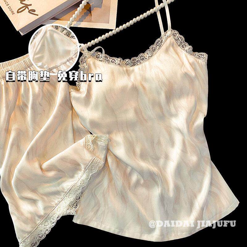 吊带睡衣女款2025新款夏季流光高级感冰丝绸背心夏天带胸垫家居服