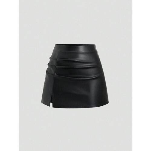 X 55374 PU split bodycon leather skirt 开叉包臀 PU 皮短裙