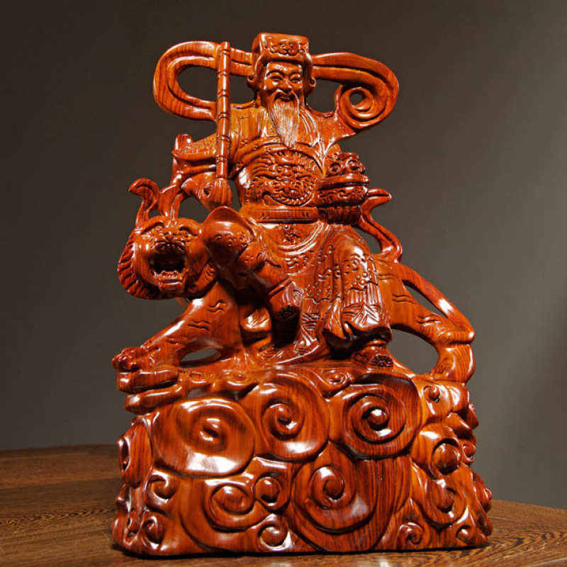 花梨木雕赵公财神爷骑虎摆件实木雕刻赵公财神家居客厅装饰工艺品