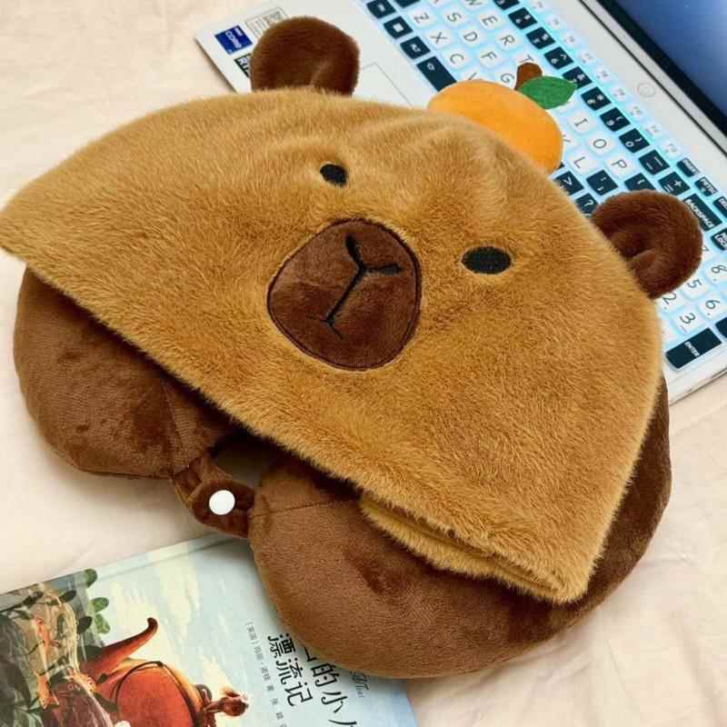 新款直销毛绒连帽U枕颈枕卡通午睡护颈办公室家用多功能枕头礼物