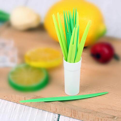 Fresh Bamboo Leaf Shaped Double Prong Fruit Forks with Stand