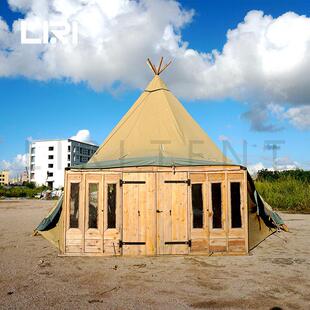 野营tipi帐篷酒店金字塔移动篷房草帽形状大棚野外篝火晚会帐篷
