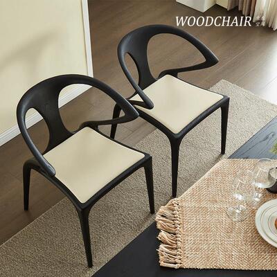 传世椅北美FAS级白蜡木米白色超纤皮家用办公靠背实木椅凳餐椅