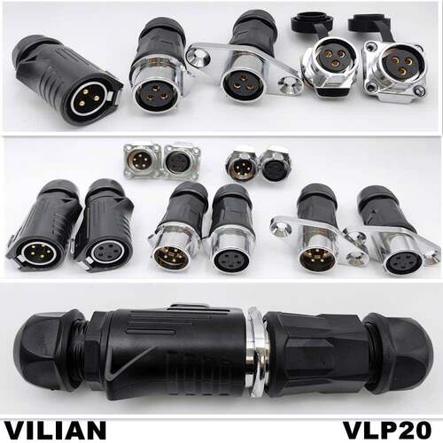 VLP20电源线快插工业防水连接器法兰方形公母对接信号航空插头座