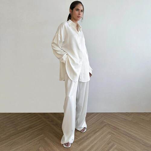 Sharp collar cardigan, long pants, sleepwear set,