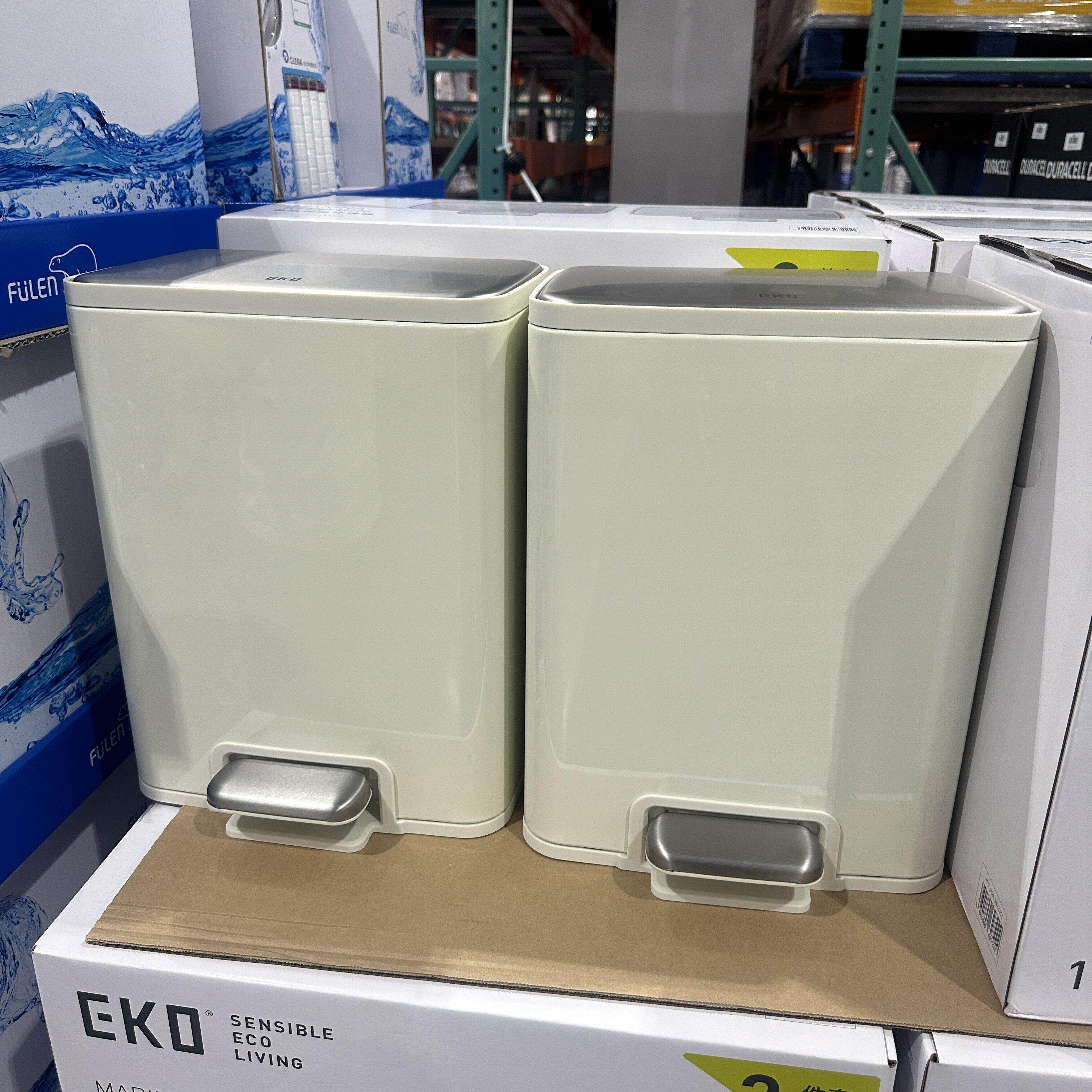 EKO不锈钢垃圾桶家用客厅厨房厕所垃圾筒平背靠墙静音脚踏式30L