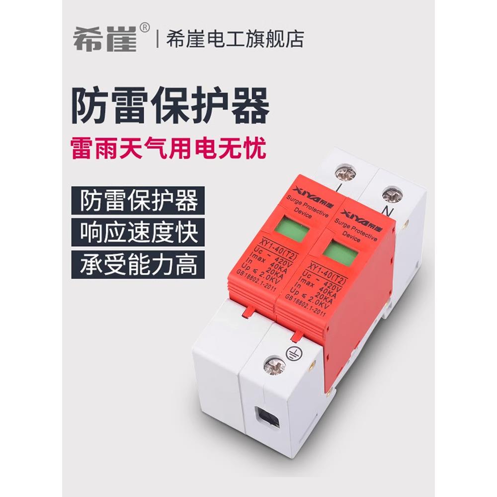 希崖浪涌保护器2P 防雷保护器 电涌保护器 家用防雷开关220V避雷