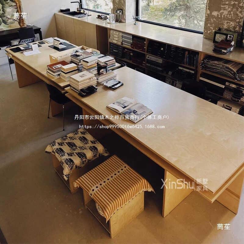 现代桦木办公电脑桌轻奢海洋板工作室洽谈桌长方形桌子设计师书桌