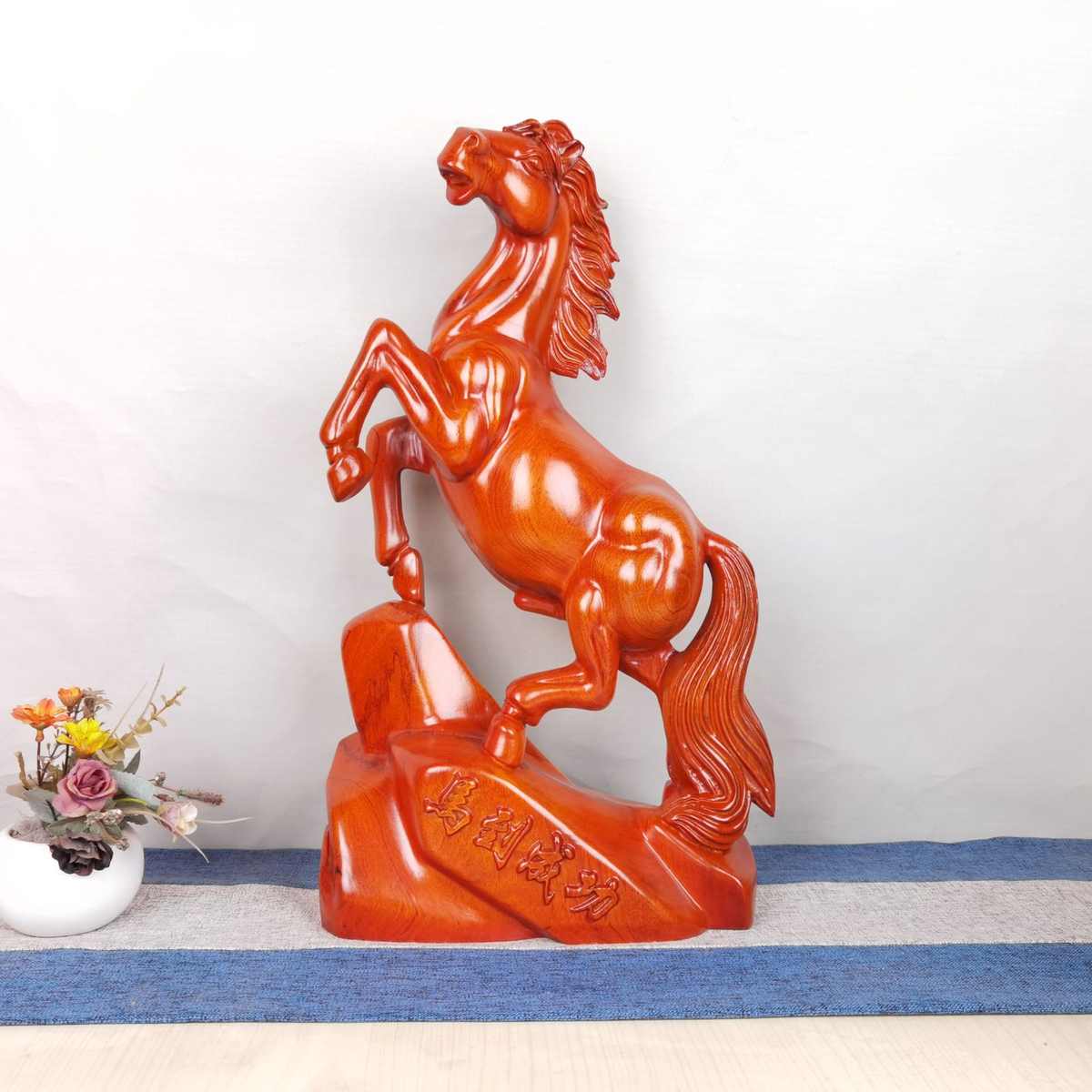 实木雕刻马到成功摆件办公室客厅家居装饰工艺礼品木质马摆件