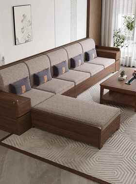 南发美黑胡桃木全实木沙组合储物家现代简约冬夏BD-XW22#小两用户