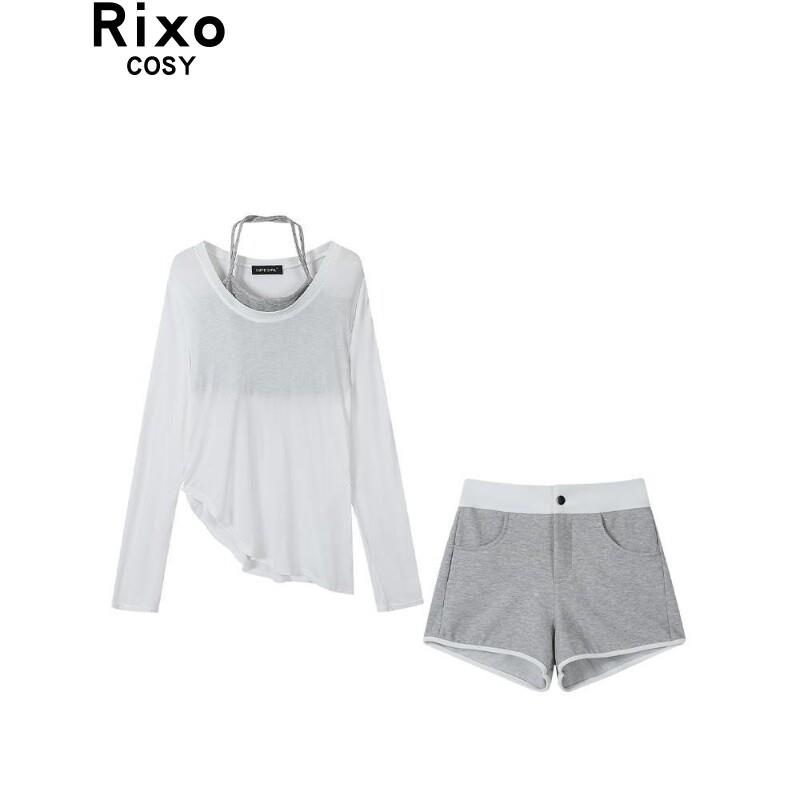 Rixo Cosy设计感别致不规则防晒T恤女夏季挂颈背心高腰短裤三件套