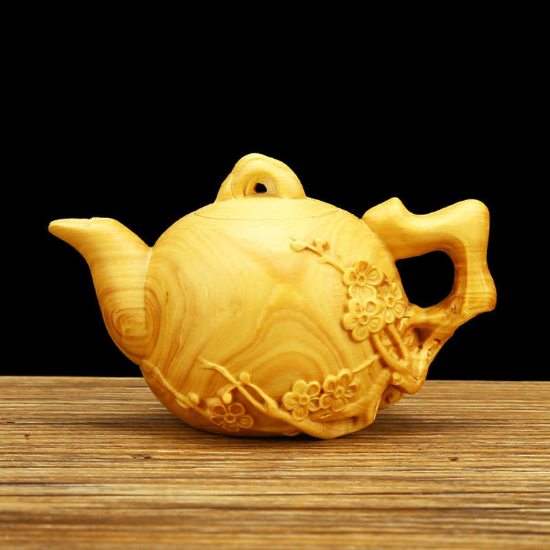 小叶黄杨木木雕手把件喜上眉梢茶壶茶宠把玩件实木的雕刻工艺品