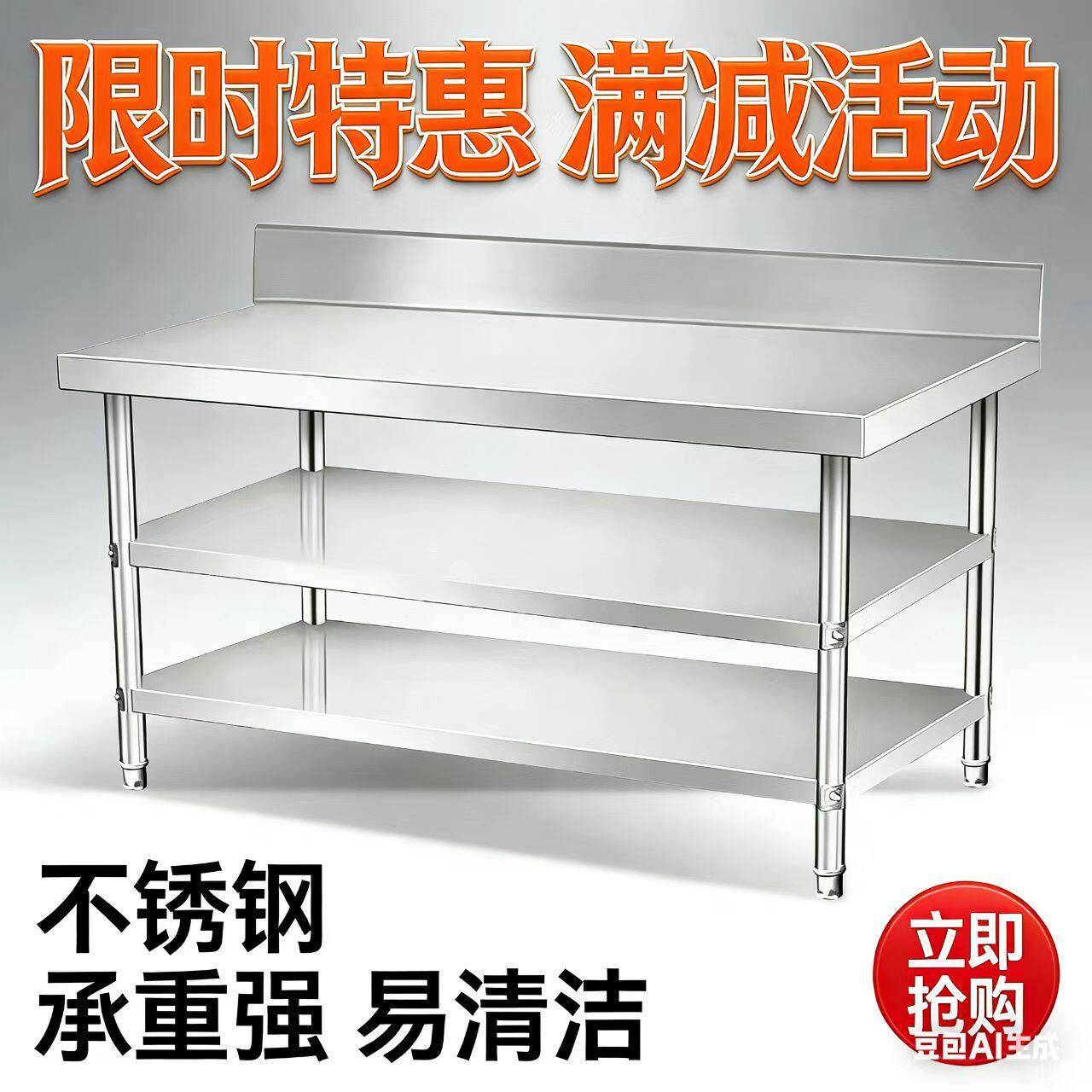 特厚0.5不锈钢厨房工作台置物架瓦斯灶切菜两层三层操作台挡水板