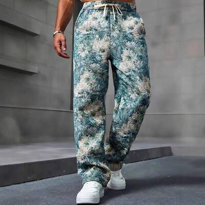 Men's Floral Pattern Trousers Street Fashion Casual Loose