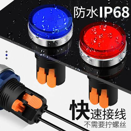 指示灯220v m22mm电源信号平头led带灯防水IP6812v24v工作中灯