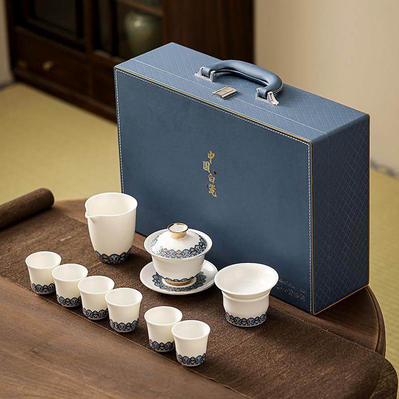 羊脂玉瓷珐琅彩盖碗茶杯套装家用功夫茶具茶壶德化白瓷高档送礼盒,餐饮具,功夫茶具,淘宝优惠券,粉丝福利购,淘宝优惠卷