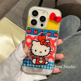 ins立体蝴蝶结波点猫咪支架适用iphone15promax苹果14手机壳1115pro少女12童趣卡通13pm双层全包软壳防摔