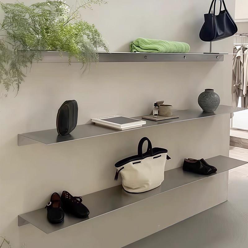 服装店层板架韩系工业风格壁挂式实心层板不锈钢鞋包展示架陈列架