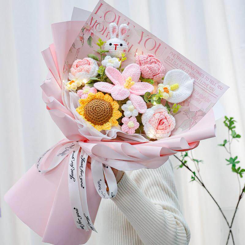 生日礼物彷真手捧花针织玫瑰向日葵毛线花束成品送女朋友闺蜜同学