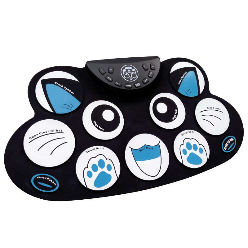 云之曲手卷电子鼓G-602超薄便携儿童练习架子鼓蓝色小猫脚踏