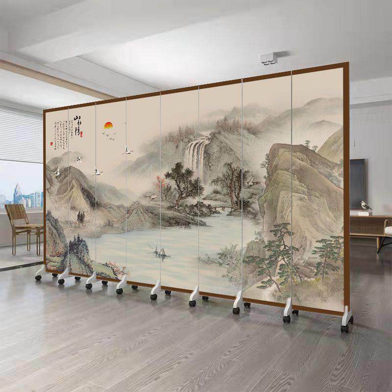 中式屏风隔断客厅卧室遮挡玄关可移动折叠墙办公室山水画彷古折屏