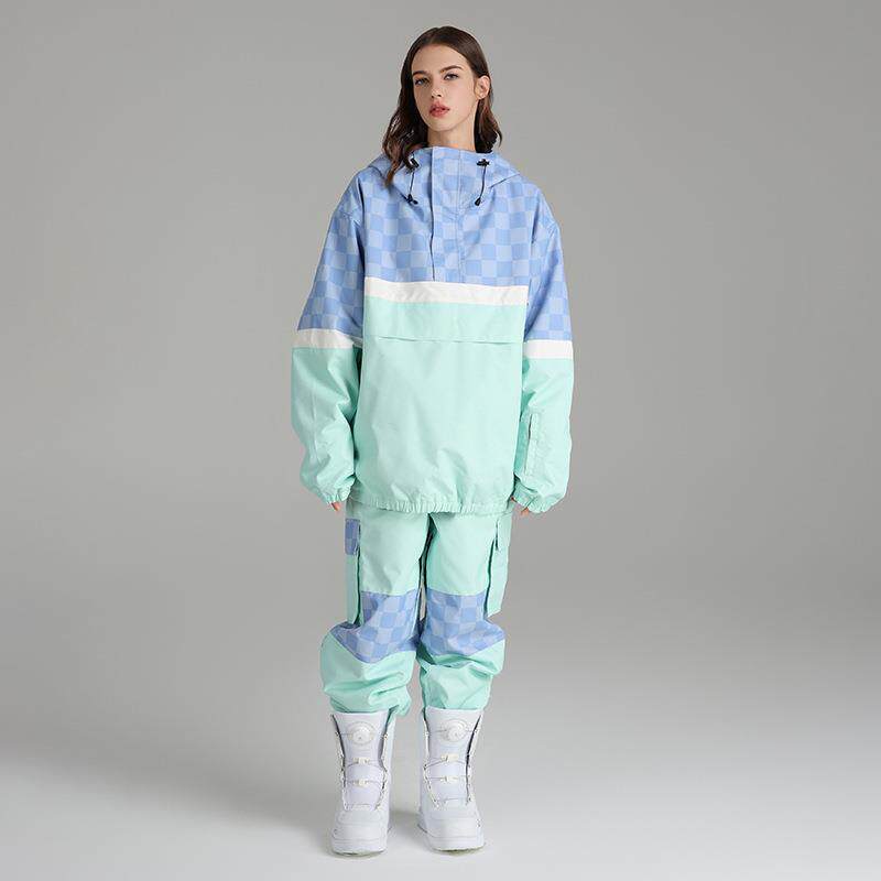 雪怡派棋盘格滑雪服套装单板双板套头男女滑雪衣裤防水保暖滑雪衣