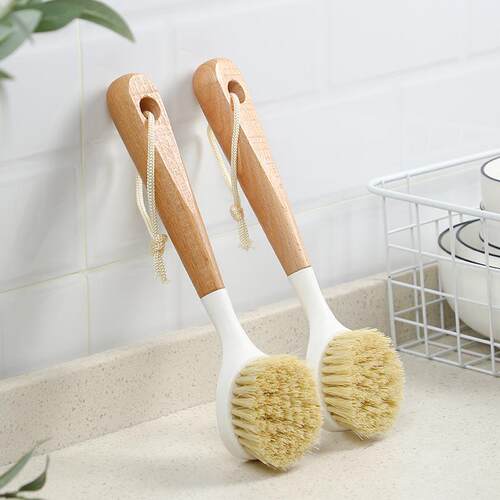 Beechwood Pot Brush for Home Kitchen, Long Handle Pot Scrubb
