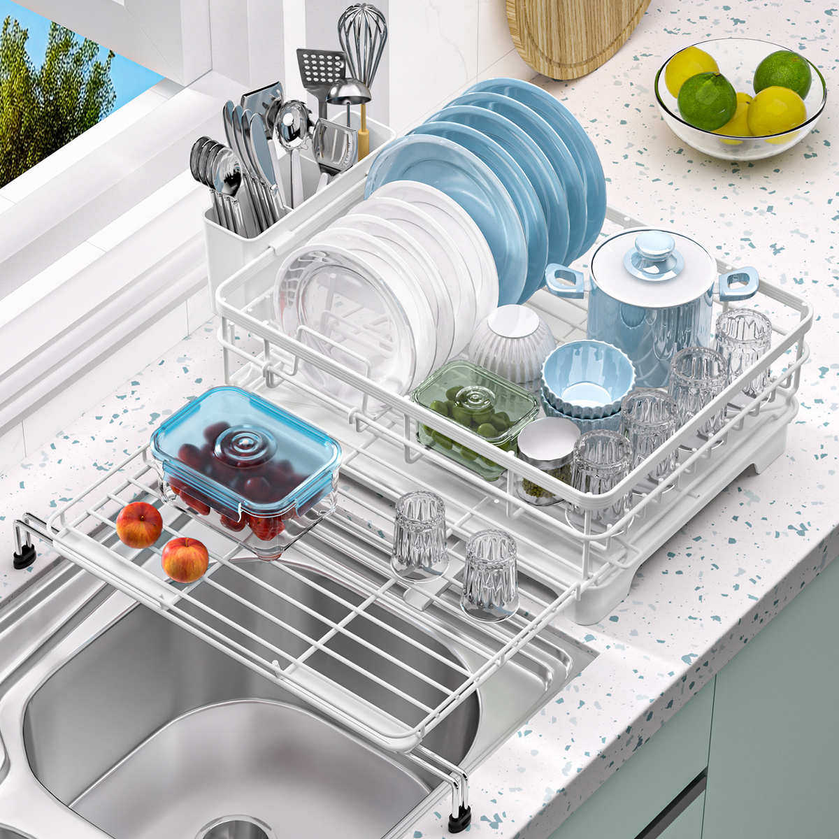 厨房置物架可伸缩款碗碟碗盘架台面多功能碗碟筷收纳沥水架储物架,厨房/烹饪用具,厨房抽屉置物架,淘宝优惠券,粉丝福利购,淘宝优惠卷