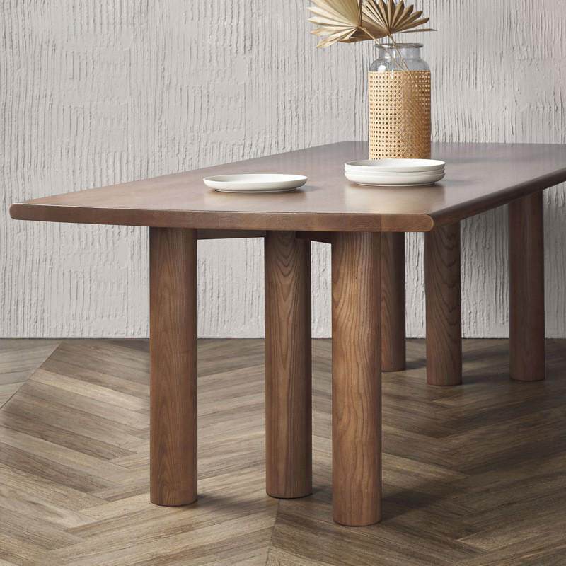 北欧实木餐桌圆柱吃饭桌子复古长方形工作台洽谈桌酒店餐桌椅组合