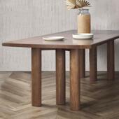 北欧实木餐桌圆柱吃饭桌子复古长方形工作台洽谈桌酒店餐桌椅组合