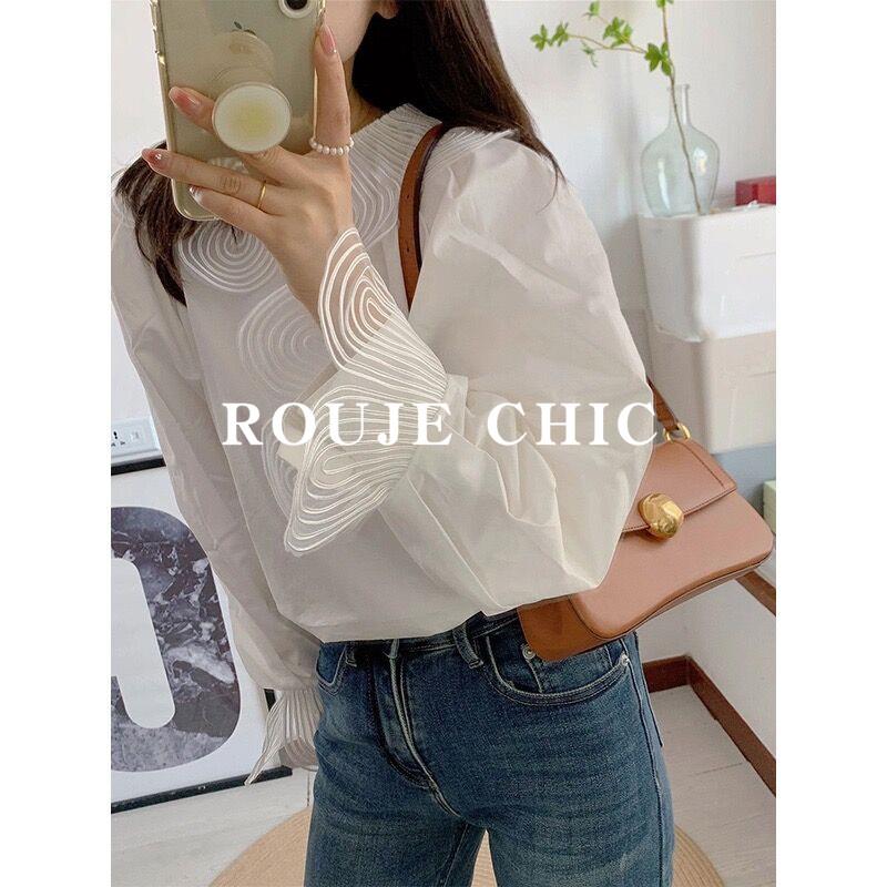 法国Rouje Chic法式白色泡泡袖衬衫女早春气质设计感小众别致衬衫