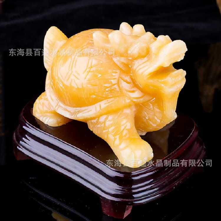 天然米黄玉龙龟玉器摆件 玉石长寿龟摆件客厅办公室饰品