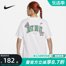 nike耐克短袖女夏季后背，印花透气圆领纯棉白色，运动t恤fd2548-100