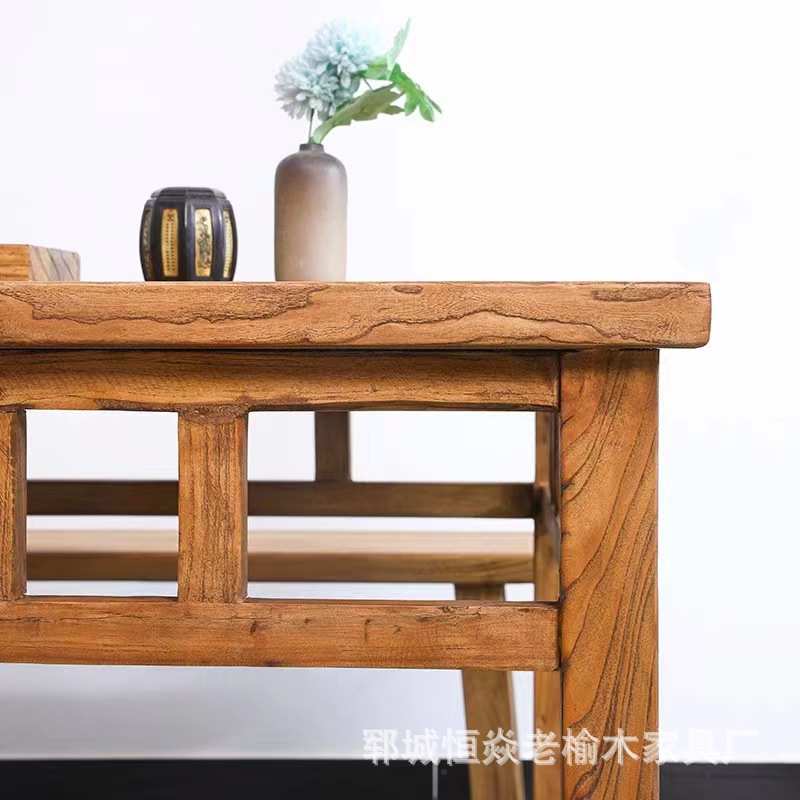 客厅榆木老餐厅新饭桌八仙桌酒店正方形桌椅中式吃餐桌桌面榆木
