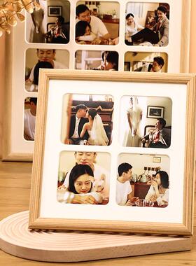 四宫格相框定制打印加卡纸装裱九张情侣婚纱生活记录照片挂墙摆台