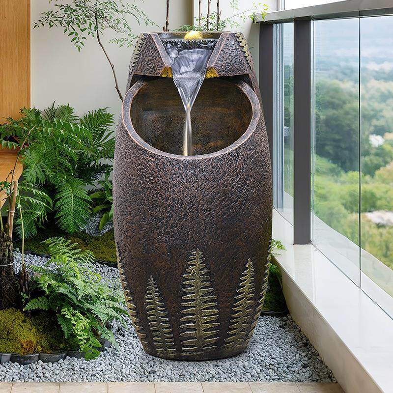 流水石磨喷泉工艺品古典家居鱼池户外庭院摆饰树脂创意工艺品