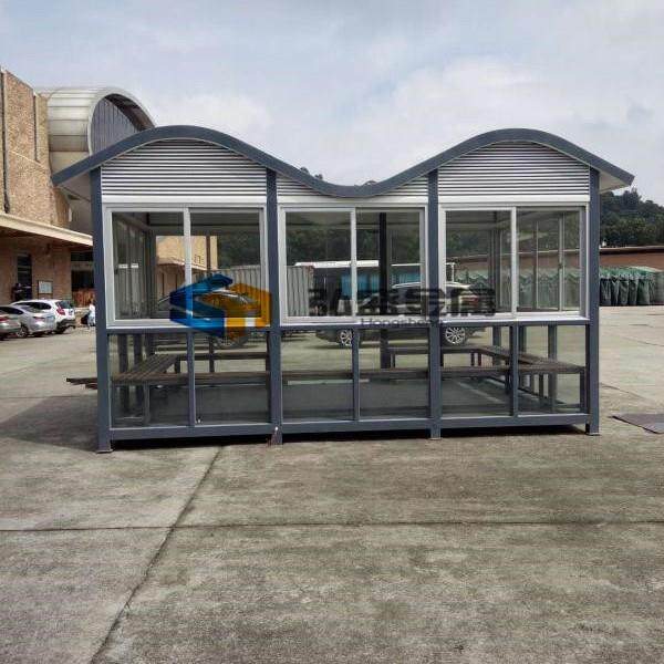 户外吸烟亭抽烟室移动休息室工厂抽烟区钢结构玻璃岗亭成品发货