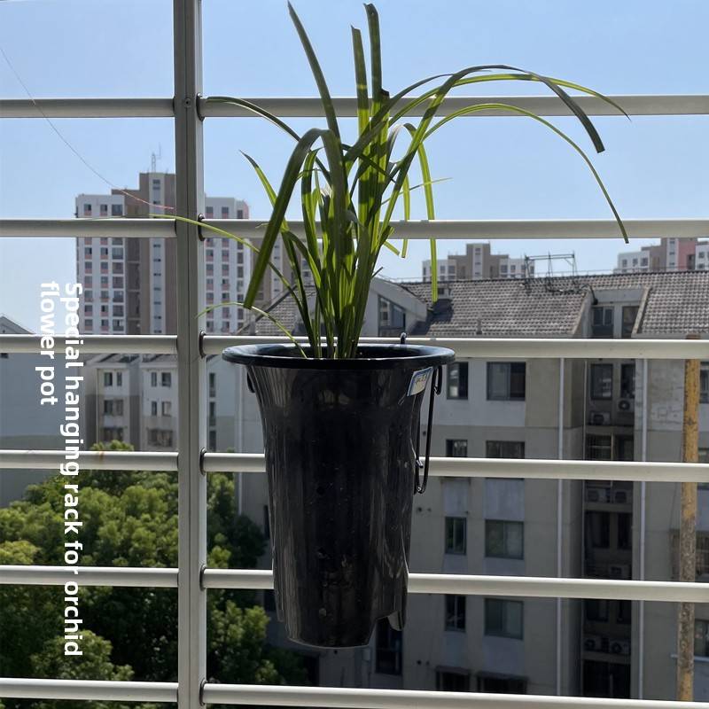 兰花盆挂架栏杆悬挂式花架圆型花盆专用铁架兰花盆挂架兰花架挂蓝