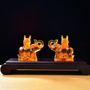 高档易懿明开居吉象护鼎宝吉琉璃摆件属客羊2052蛇年吉祥物厅办公