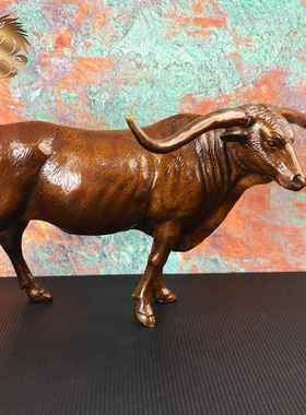 宏达 全黄铜牛气冲天家居办公室玄关旺市铜牛礼品摆件